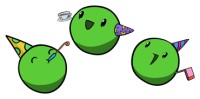 A group of peas celebrating, with tea